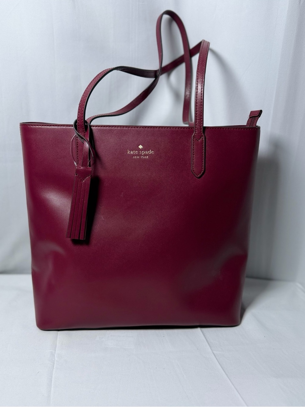 kate spade Deep Burgundy Leather Tote with Tassel